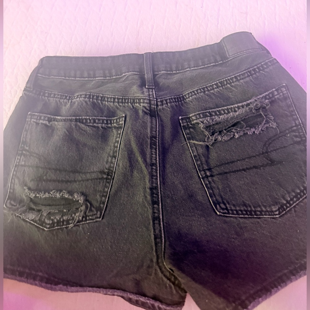 American Eagle Outfitters Black Jean Shorts Distressed Cut-Off